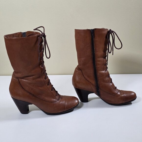 Born Victorian Mid Calf Lace Up Boots Womens US 7/38 W21360 Brown Leather Granny - Picture 7 of 16
